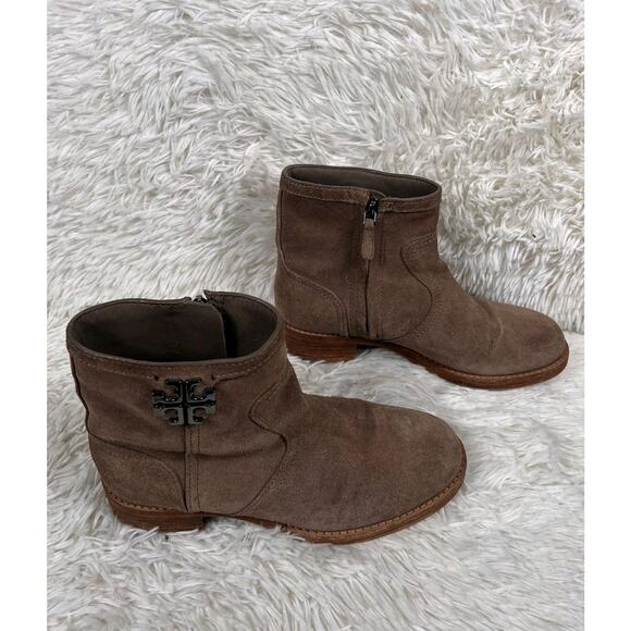 Tory Burch Womens Eloise Short Brown Suede Zip Up Booties Ankle Boots Sz 7M READ - Picture 1 of 11